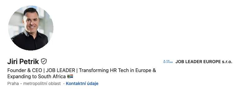Profil na LinkedInu: Jiří Petrik, Founder a CEO JOB LEADER